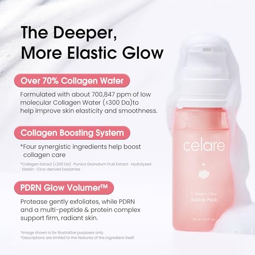 Celare Collagen Glow Bubble Pack | 30s Bubble-to-Glow Firming Serum | PDRN + 700,000 ppm Low-Molecular Collagen Water | Peptide & Protein Complex for Firmer, Radiant Skin | 95 ml / 3.21 fl. oz.
