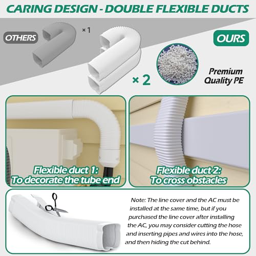TAKTOPEAK 4'' x 17 Ft Mini-Split Line Set Cover Kit White - AC Pipe Cover & Line Hide