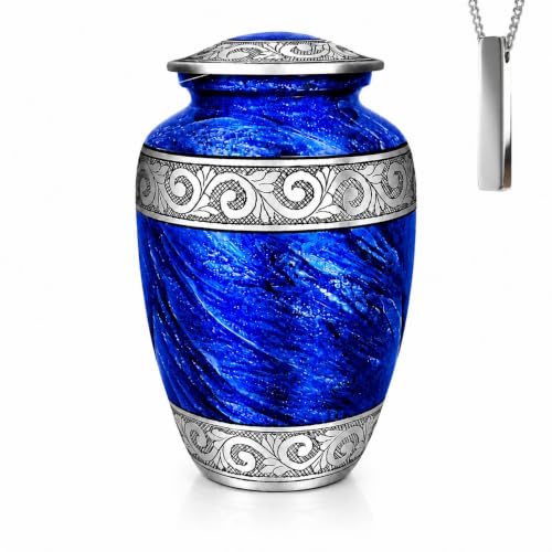 Eternal Blue Cremation Urn Set for Human Ashes - Adult Male & Female with Necklace & Velvet Bag - Variation of THIS listing