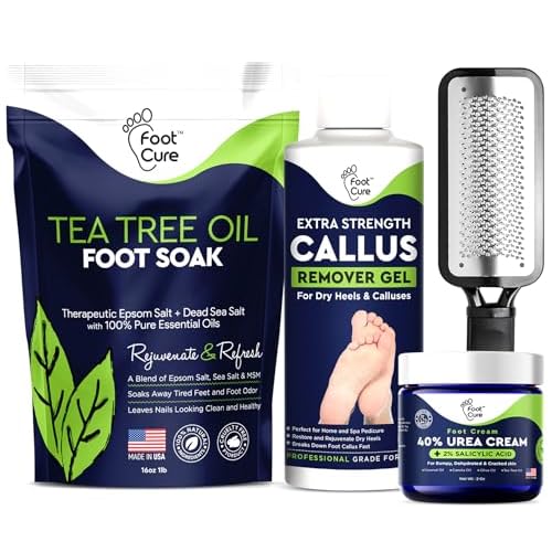 Tea Tree Oil Foot Cream - Moisturizing Athletes Foot Care For Dry Cracked Feet Cream - Heel & Callus Removal,& Tea Tree Foot Soak, Callus Remover Gel Foot File Pedicure Kit