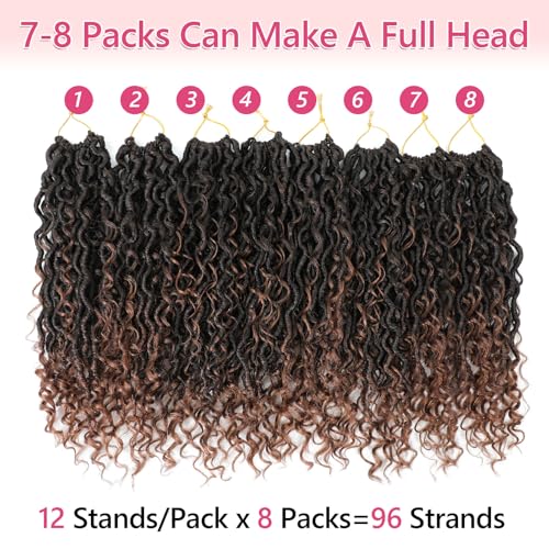 14 Inch Faux Locs Crochet Hair 8 Pack Goddess Locs with Curly Ends - 1B/30