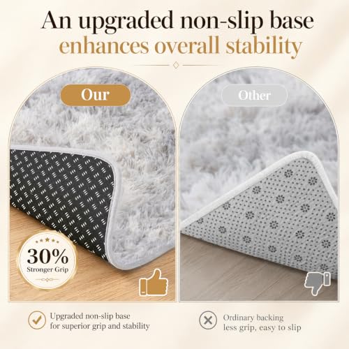 Tie-dyed Light Grey Fluffy Area Rug 8x10 for Living Room & Bedroom - Non-Slip