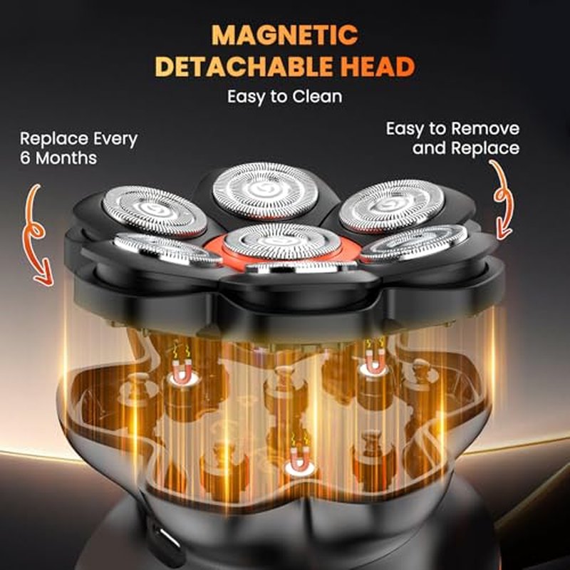 7D Head Shaver for Bald Men, Electric Razor with Upgraded Flexible Blades, Long Battery Life, IPX6 Waterproof, LED Display, Ergonomic Design, Rechargeable, 2 Speed Settings, Easy to Clean
