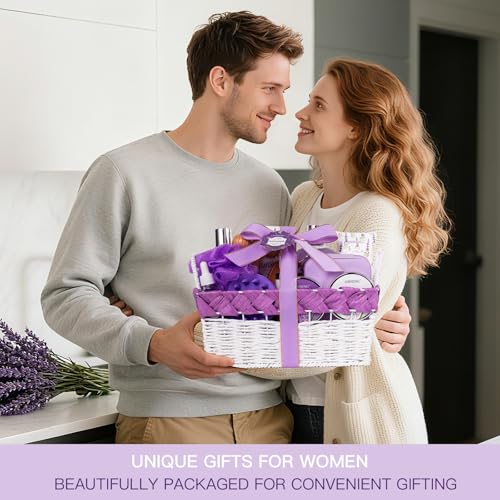 Lavender & Jasmine Spa Gift Basket for Women - 19 Pcs Skin Care & Relaxation Set - Holiday & Birthday Gift