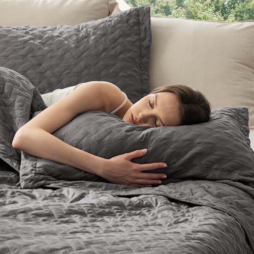 Bedsure Oversized King Quilt Set Grey - Lightweight Basket Weave Pattern Bedding