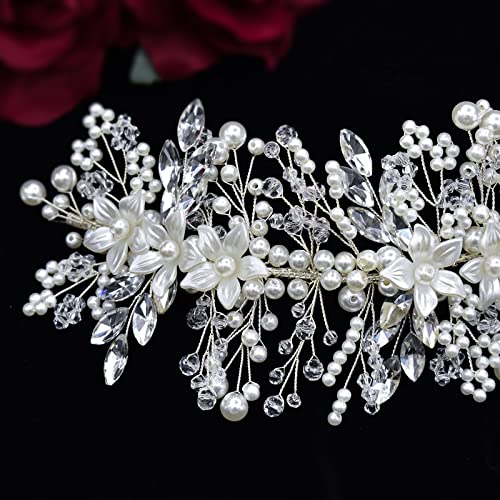 Pearl Bridal Headband Wedding Headpiece for Bride - Handmade Crystal & Pearl Design
