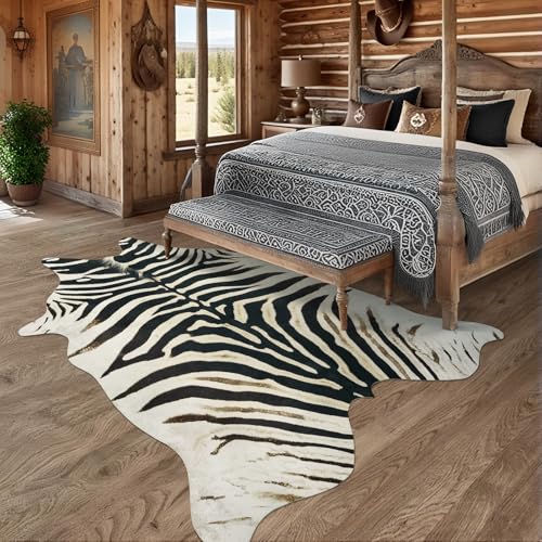 Western Faux Zebra Rug 5.2x6.2 Ft Non-Slip Black & White Animal Skin Decor