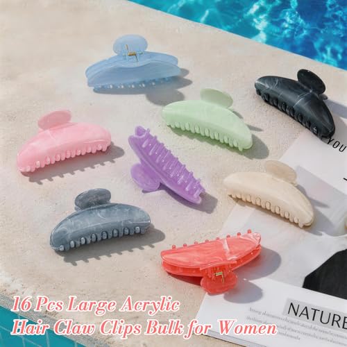 Large 16 Pack Non-Slip Hair Claw Clips for Women - Durable & Colorful Hair Accessories