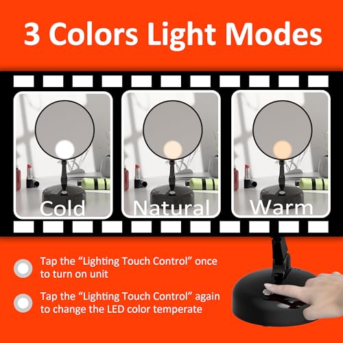 Portable LED Makeup Mirror with 15x Magnification & Adjustable Brightness