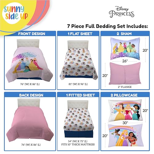 Pink Disney Princess Full Comforter Set for Kids - 7 Piece Microfiber Bedding with Sheets & Pillowcases