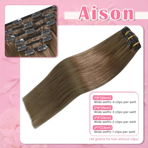 12 Inch Ash Brown Clip-In Hair Extensions - Remy Human Hair, 7 Pieces