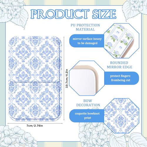 Mini Pocket Mirror Set - 12 Blue Rose Compact Mirrors for Women, Stylish Gift
