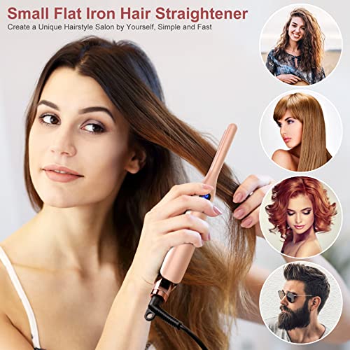 Rose Gold 3/10 Inch Mini Hair Flat Iron with 13 Temp Settings & LCD Display