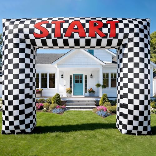 8 Ft Race Car Inflatable Arch with LED Lights Double-Sided Start Finish Line Yard Decor