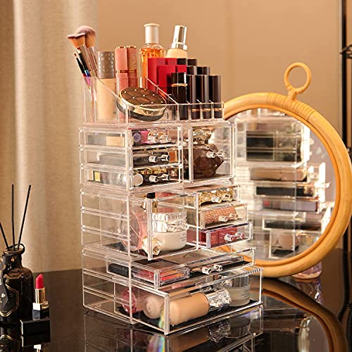 Clear Makeup Drawer Organizer Set - Stackable Acrylic Storage for Vanity & Beauty Products