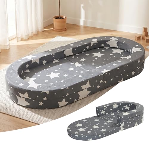 Travel Toddler Bed - Soft Foam Floor Bed Lounger with Washable Cover - Star, Medium Size