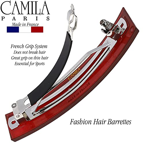 French Hair Barrette Clip with Swarovski Crystals - Red, Durable No Slip Grip for Women & Girls - Made in France (Variation: Red)
