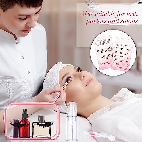 Remerry 40 Pcs Lash Shampoo Brushes Set Eyelash Aftercare Bag Disposable Mascara Tubes Foam Pump Bottle Extension Aftercare Instructions Card Eyelash Accessories for Women Mother (Clear Bag Style)