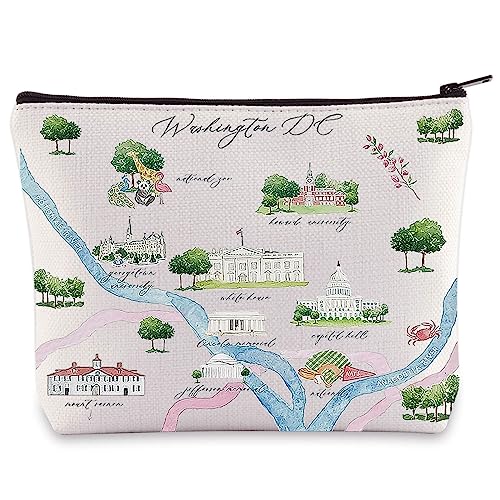 WZMPA Washington DC City Map Cosmetic Bag - Travel Souvenir Gift - Long Distance Relationship Makeup Zipper Pouch Bag
