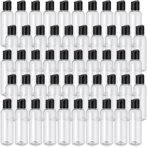 Hinged Lid Plastic Squeeze Bottles 50 Pack 4oz Amber Clear with Black Caps