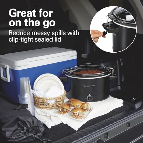Hamilton Beach 10 Quart Portable Slow Cooker Black - Large Capacity, Easy Carry & Spill-Resistant Lid
