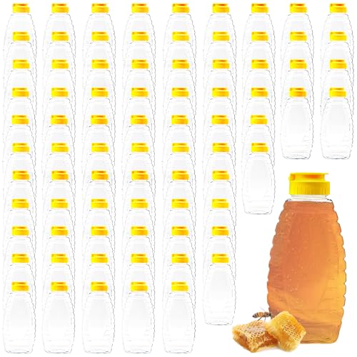 80 Pack 16oz Clear Food Grade Plastic Honey Bottles with Flip-Top Lids - Refillable & Leakproof