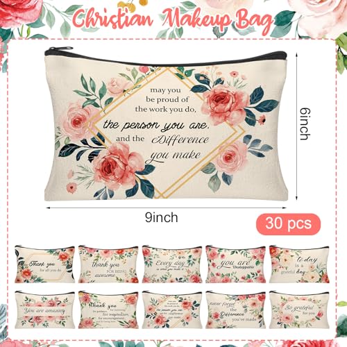 30Pcs Inspirational Quotes Makeup Bag Canvas Cosmetic Bags Encouragement Travel Toiletry Pouch Thanksgiving Appreciation Gifts for Women Valentine's Day Mother¡¯s Day Wedding