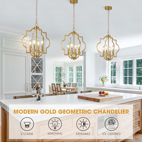 15.6 Inch Brushed Gold Geometric Pendant Light - Farmhouse Chandelier