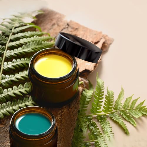 1 Oz Amber Glass Jars with Lids & Liners – 12 Pack Cosmetic Container Set