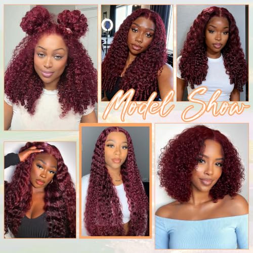 16 Inch Burgundy Burmese Curly Crochet Hair Bundles - 60g Pre-separated Human Hair, Feather Lightweight, Knotless & Reusable