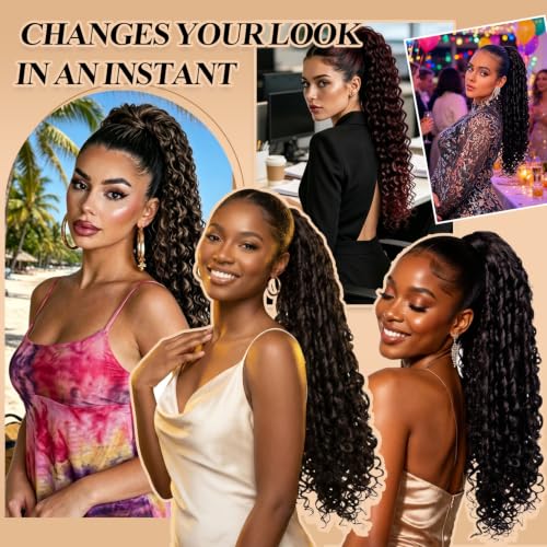 Boymia 28 Inch Black Ponytail Extension for Black Women - Drawstring & Curly, Natural Look
