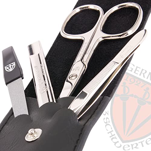 Black 3-Piece Manicure Pedicure Grooming Kit in Leather Case - Made in Solingen