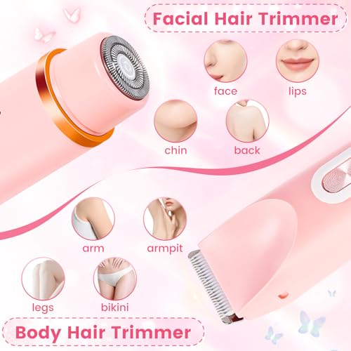 2 in 1 Electric Razors for Women, Dual Head Bikini Trimmer with Carrying Case, Ipx7 Waterproof Trimmer Shaver, Ladies Hair Removal for Face Armpit Pubic Hair Leg, Easy Cleaning and Ceramic Blade