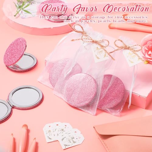 Chunful 30 Sets Compact Magnifying Mirrors Gifts with Thank You Card and Rope Quinceanera Party Favors for Guests Bridal Shower Wedding Souvenir Bridesmaids Mother's Day(Pink)