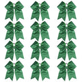 Cheerleader Hair Bows Set - Large Glitter Green Ponytail Holders with Elastic Band - 12 pcs
