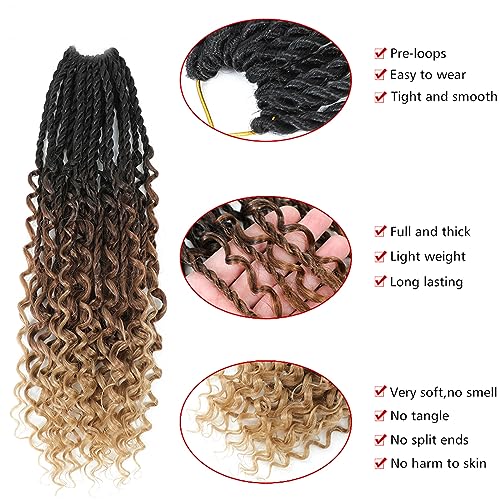 18 Inch Goddess Twist Crochet Hair with Curly Ends - 6 Packs, Black/Brown Light Brown
