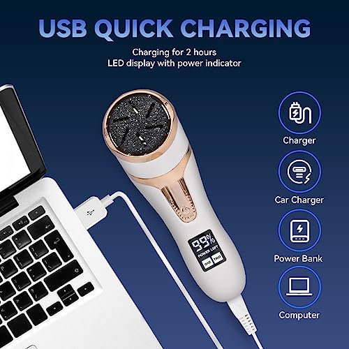 Nicebirdie White Electric Callus Remover with Vacuum, 2-Speed Rechargeable Pedicure Tool