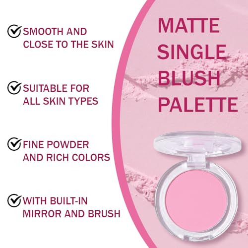 Blush for Cheeks Makeup Palette, Natural Matte Cream Powder Single Blushes for Eye and Cheek, Buildable Long-Lasting Color, Vegan & Cruelty-Free, Everyday Makeup Look for Women, #01-Light Pink