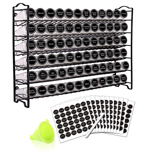 Spice Rack Organizer with 72 Glass Jars and 340 Labels – Kitchen Spice Storage