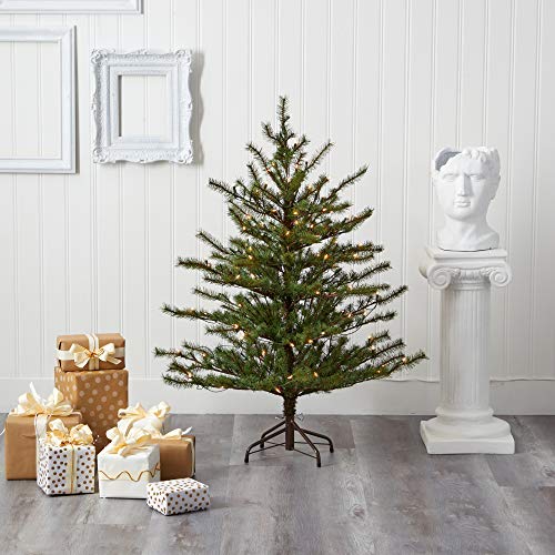 4ft Pre-Lit Artificial Christmas Tree with 100 Clear Lights - Realistic Faux Pine
