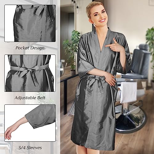 Leumoi 8 Pcs Gray Salon Robes Hair Capes with Pockets for Women & Clients