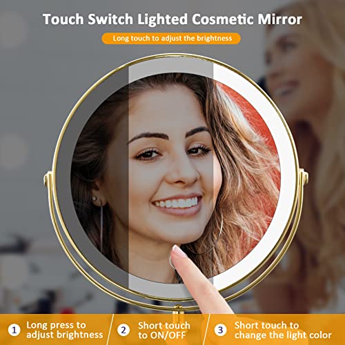 Rechargeable Lighted Makeup Mirror 8 Inch Dual-Sided 1X/10X Magnification with LED Lights