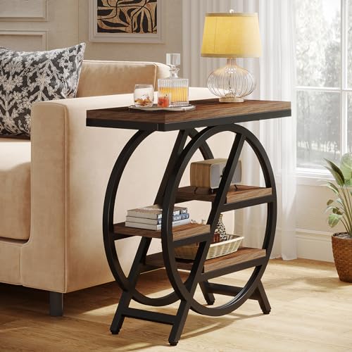 Tribesigns Rustic Brown 3-Tier End Table with Storage - Industrial Nightstand & Sofa Side Table