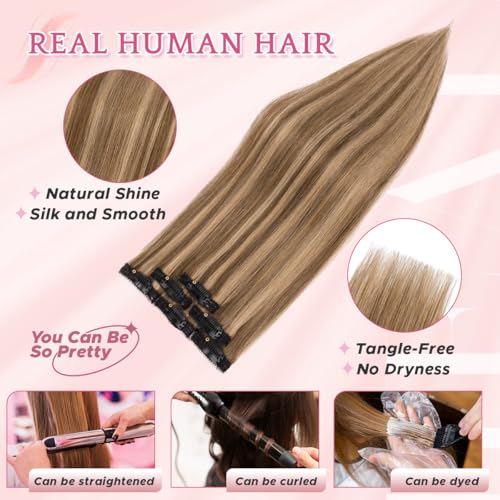 Clip-In Human Hair Extensions 6PCS 12 Inch #4P27 Medium Brown Mix Dark Blonde