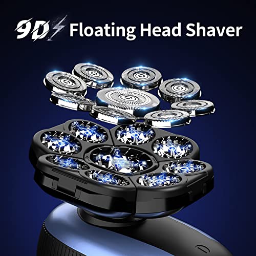 Head Shavers for Bald Men 9D Electric Rotary Shaver Multifunctional Mens Bald Head Shaver Cordless Electric Razor for Men Wet & Dry Beard Clippers Rechargeable Shavers for Balding Man