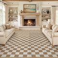 9x12 Checkered Washable Area Rug - Brown Non-Slip Living Room Carpet