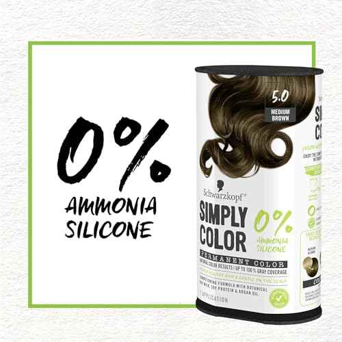 Schwarzkopf Simply Color Permanent Hair Dye, 5.0 Medium Brown, Long-Lasting with Nourishing Ingredients, No Ammonia or Silicone, All Hair Types