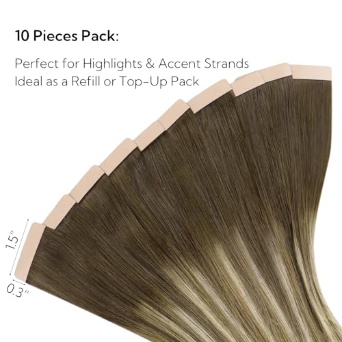 Hotbanana Hair Extensions Tape in Ombré Walnut to Ash Brown 18 Inch 10 pcs #3/8/613