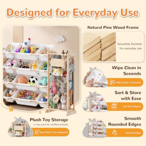 Sterlox Rectangular Toy Storage Organizer with 12 Bins & Stuffed Animal Storage - 58" Wide Kids Playroom Furniture