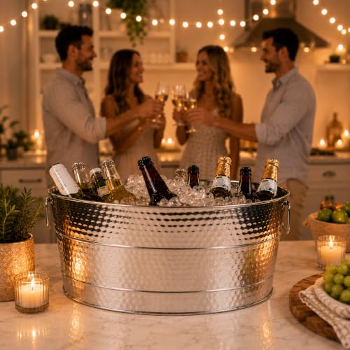 BREKX Heavy-Duty Stainless Steel Oval Beverage Tub for Parties, 25 Qt, Large